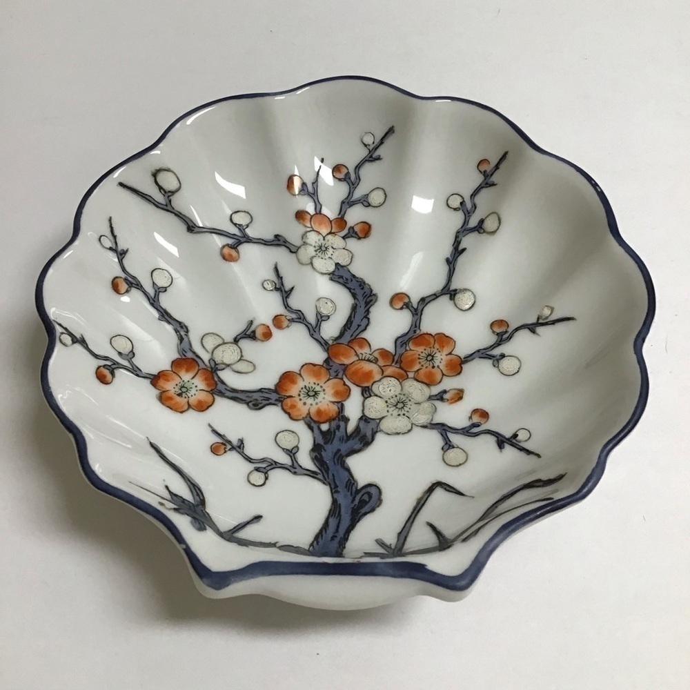 Nora Fenton Cherry Blossoms Shell Dish Hand Decorated Hong Kong Japan Trinket